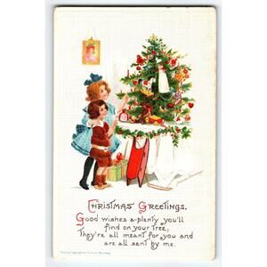 Christmas Postcard Signed Frances Brundage Children By X-mas Tree Gabriel 229